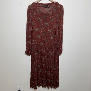 Phool Women Midi‎ Dress M Rust Brown Feather Academia Goblin Gremlin Whimsigoth